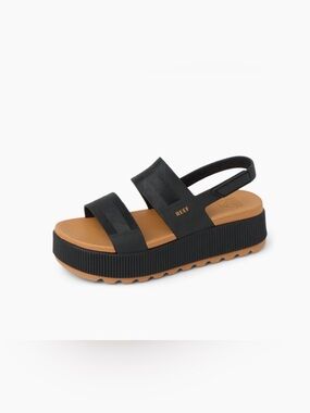 Reef Women Water Vista Higher Slingback Platform Sandals Size US 7 Black Tan